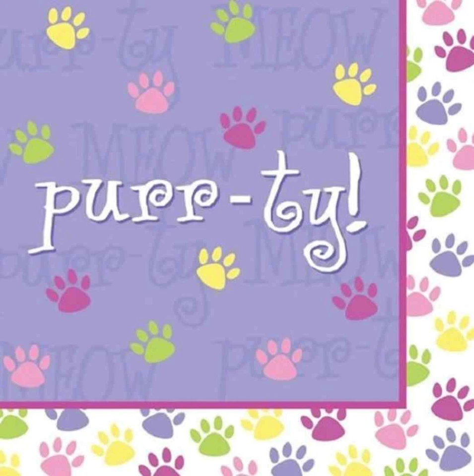 Purr-ty Time! Kitty Cat Kitten Animal Birthday Party Paper Luncheon Napkins - Image 1 of 1