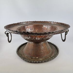 Large Antique Middle Eastern Islamic Tinned Copper Pedestal Bowl 43.5cm Diameter