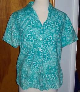 Camicia donna Erika bianca acqua geometrica tribale manica corta con bottoni - Taglia L - Foto 1 di 4