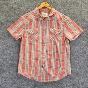 Lucky Brand Shirt Mens Large Short Sleeve Corral Blue Plaid Pearl Snap Western - Picture 1 of 10