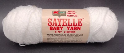 Sayelle Baby Yarn White 2 Oz 3 Ply Vintage Stock 100 % Orlon Acrylic - Image 1 of 4