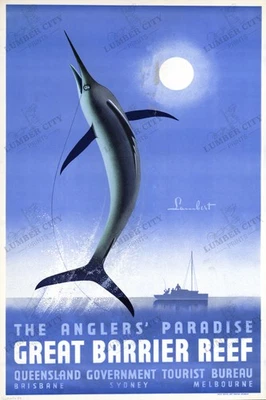 Póster de viaje retro retro de la Gran Barrera de Coral Anglers Paradise de los años 30 Foto 1 de 4
