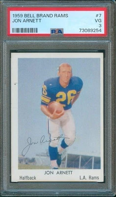 1959 Bell Brand Football JON ARNETT Trading Card #7 Rams PSA 3 - Image 1 of 2
