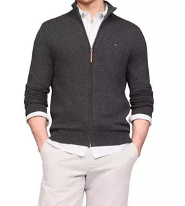 Tommy Hilfiger Men's Gray Heather Solid Full-Zip Sweater Size M - NWOT - Picture 1 of 8