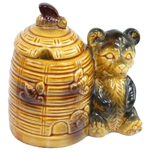 Olla de miel de abeja, oso de miel, abeja de colección con tapa de 5" de alto sin usar - Imagen 1 de 7