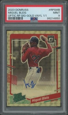 2023 Optic Miguel Bleis Gold Vinyl Rated Prospect Rookie Auto # 1/1 PSA 9 - Image 1 of 2