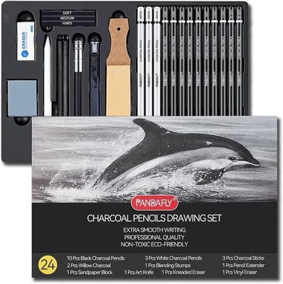 24 Piece Charcoal Drawing Set Black White Charcoal Pencils for Drawing - Image 1 of 4