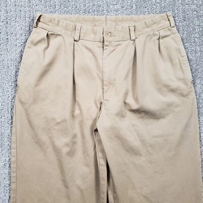 Bills Khakis 裤子男式 35 米色棕褐色打褶袖口美国制造 35x28 — 第 1/4 张图片