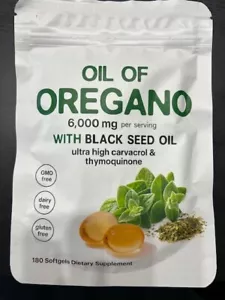 Oil of Oregano Softgels with Black Seed Oil - 6000mg Oregano Oil 180 Softgels - Picture 1 of 1