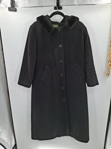 L.L. Bean VTG Long Wool Blend Oversized Coat Women's Large BLACK - Picture 1 of 18