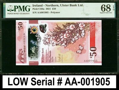 Ireland Northern 50 Pounds 2021 LOW # AA 001905 P-346a Superb GEM UNC PMG 68 EPQ - Image 1 of 2