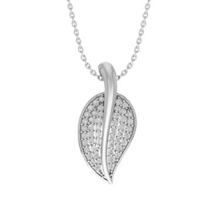 Sterling Silver Diamond Leaf Pendant Necklace 1/3ct, 18" Holiday Gift - Picture 1 of 6