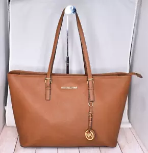 Michael Kors Tote Brown Jet Set Travel Laptop Large Shoulder Purse Bag - Picture 1 of 21