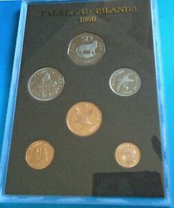 FALKLAND IS:  1980 Proof Set 6 coins, case, sleeve, booklet, excellent no toning