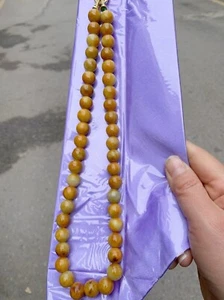 Real Natural Ice Myanmar yellow Jade Jadeite Beads Pendant&Necklace 12MM - Picture 1 of 8