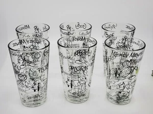 Disney Sketchbook Mickey Mouse Glasses Glass Tumblers Set of 6 NEW - Picture 1 of 7