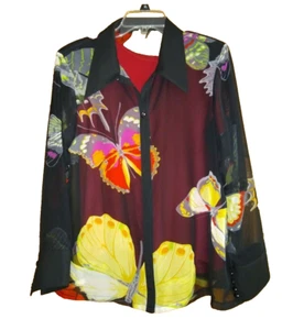 Laura Scott Schmetterling Bluse und ärmelloses Top Damen M schwarz & rot transparent - Bild 1 von 9