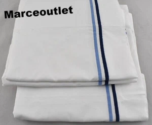 Matouk Essex Cotton Percale STANDARD / QUEEN Pillowsham White / Navy - Picture 1 of 3