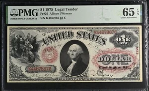 $1 1875 Legal Tender Fr. 26 PINK FILLIGREE  EARLY SAWHORSEPMG Gem Unc 65EPQ  - Picture 1 of 2