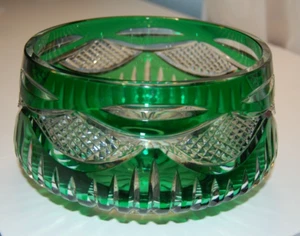 Vintage Irena Bohemian GREEN CRYSTAL BOWL HANDCUT - Picture 1 of 4