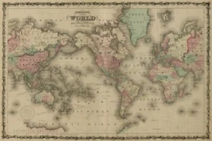 World Map by A J Johnson Vintage Map Fine Art Print Antique Rare Maps 20x30 ❤ - Picture 1 of 1