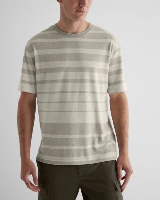 Relaxed Striped Linen Blend T-Shirt Size M  Express NEW - Image 1 of 3
