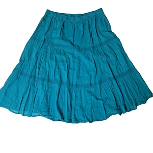 OVERDRIVE BOHO Skirt Gypsy Retro 100% Cotton Turquoise Size Large Fully Lined - Picture 1 of 5