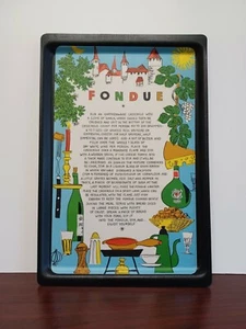 Vintage 1960s Graphic Recipe Fondue Serving Platter Tray 18"x12"  - Picture 1 of 3