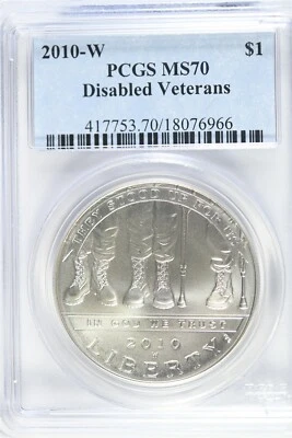 2010 W UNCIRCULATED $1.00 Silver Commemorative - Disabled Vets - PCGS MS 70 - Image 1 of 2