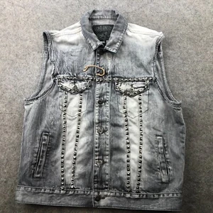 Ecko UNLTD Vest Mens Large Gray Denim Jean Trucker Studded Pockets - Picture 1 of 11