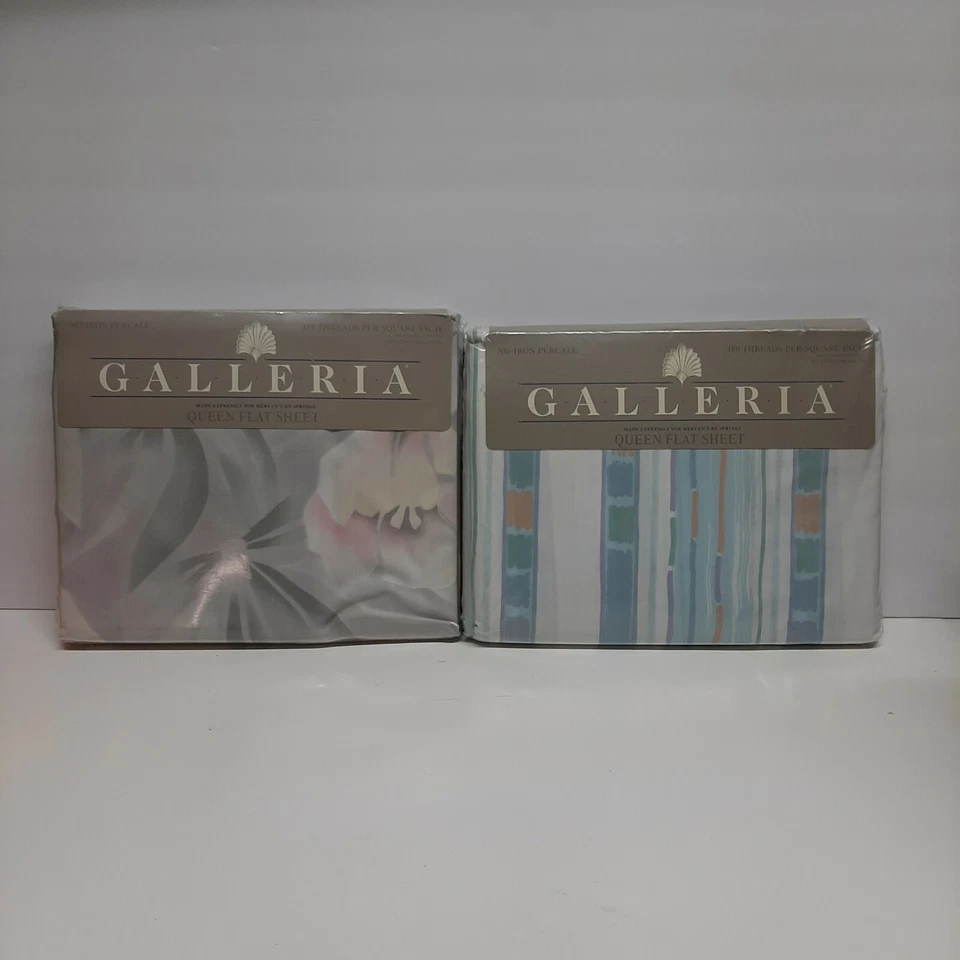 VINTAGE GALLERIA Floral Ribbons PERCALE Queen Flat Sheet Old Stock