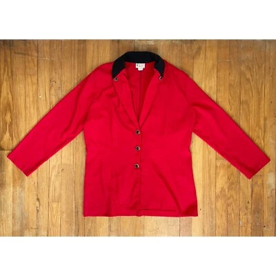 Vintage Twill Red Jacket Womens Size Large 1980s Lightweight Long Cut Blazer — 第 1/4 张图片