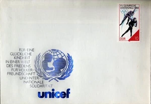 DDR/RDA - Enveloppe timbrée, non oblitérée - UNICEF - XV JO d'Hiver 1988 - Bild 1 von 1