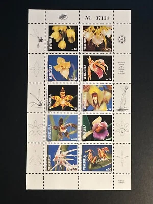 Venezuela 1991, estampillas de orquídeas, SC #1447, #1448.  1 hoja de recuerdo + 1 mini hoja Foto 1 de 2