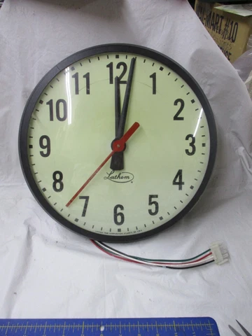 Lathem Black Metal Frame Glass Dome Industrial School Wall Clock - 13.5" Cover