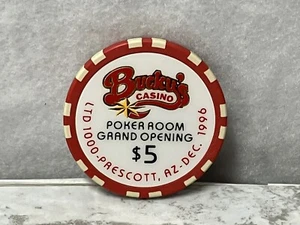 Buckys Casino Poker Room Grand Opening LTD 1000 1996 Prescott AZ $5 Casino Chip - Picture 1 of 2