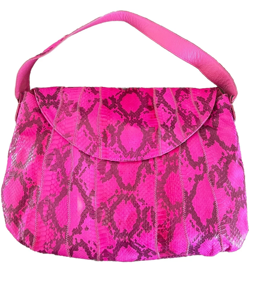 Bolso de Hombro CHI By FALCHI Auténtico Esmaltado Piel de Serpiente Solapa Magnética en Rosa Foto 1 de 4