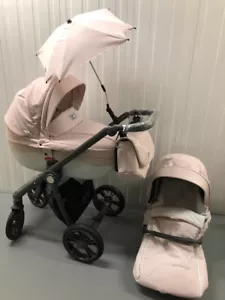 Babystyle Prestige Pink and White Pram Swivel Grey Chassis plus Accessories Read - Picture 1 of 12