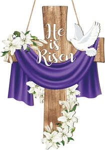 He Is Risen Easter Decoration Wood Door Wall Signs, Wooden Wreaths Front Door Si - Picture 1 of 12