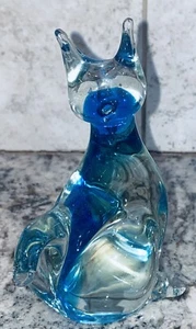 8” VINTAGE MURANO GLASS ITALY BLUE CAT FIGURINE PAPERWEIGHT & DECORATIVE GIFT - Bild 1 von 6