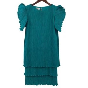 Vintage Patra Plisse Dress Womens 10 Tiered Layer Pleated Loose Ruffle Green - Picture 1 of 14