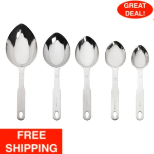 5 Piece Set Stainless Steel Heavy Duty Kitchen Cook Oval Measuring Spoon Scoop - Picture 1 of 12