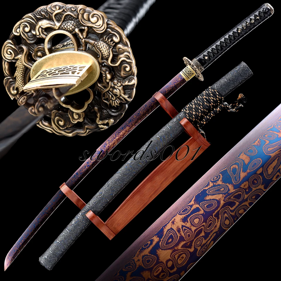 Japanese Samurai Sword Damascus Folded Steel Red Blade Sharp 40'' Dragon Katana - Image 1 of 4