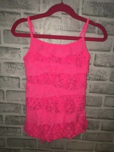 JUSTICE GIRLS 6/7 6 7 KIDS PINK RUFFLE TIERED TANK TOP CAMI T LACE SPARKLES TANK - Picture 1 of 2