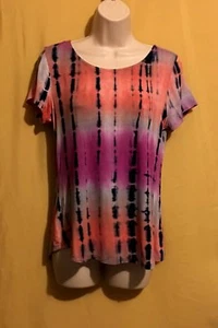 BLEU Damen korallenrosa schwarz Batik T-Shirt Top Schlüsselloch Rücken Stretch S $ 42 - Bild 1 von 7