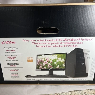 HP Pavilion p2-1033wb (500GB, AMD E300, 1.3GHz, 3GB) PC Desktop - Window 7 New - Image 1 of 4