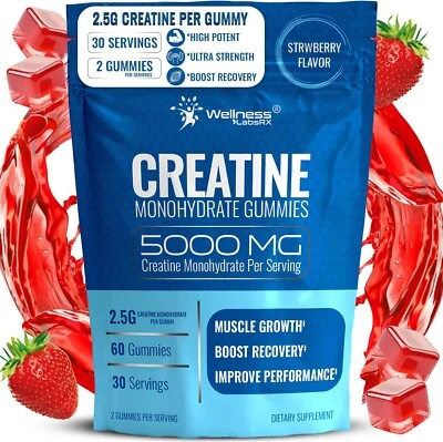 5000mg Creatina Monohidrato Gomitas Potente Crecimiento Muscular Recuperación Todo Natural EE. UU. Foto 1 de 4