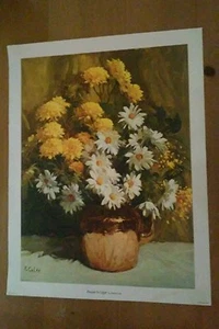 Quadro fiori margherita bouquet in rame litografia su tela Rudolph Colao 12 x 16 - Foto 1 di 4