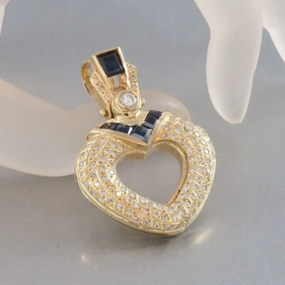 Großer Anhänger Herz Saphir + Brillant Besatz in 750/18k Gelbgold ca. 4,2 cm 265 - Bild 1 von 4