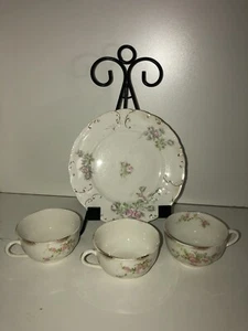 Vintage National China 4 Piece Cup And Plate Set With Flowers And Gold Accents - Picture 1 of 9